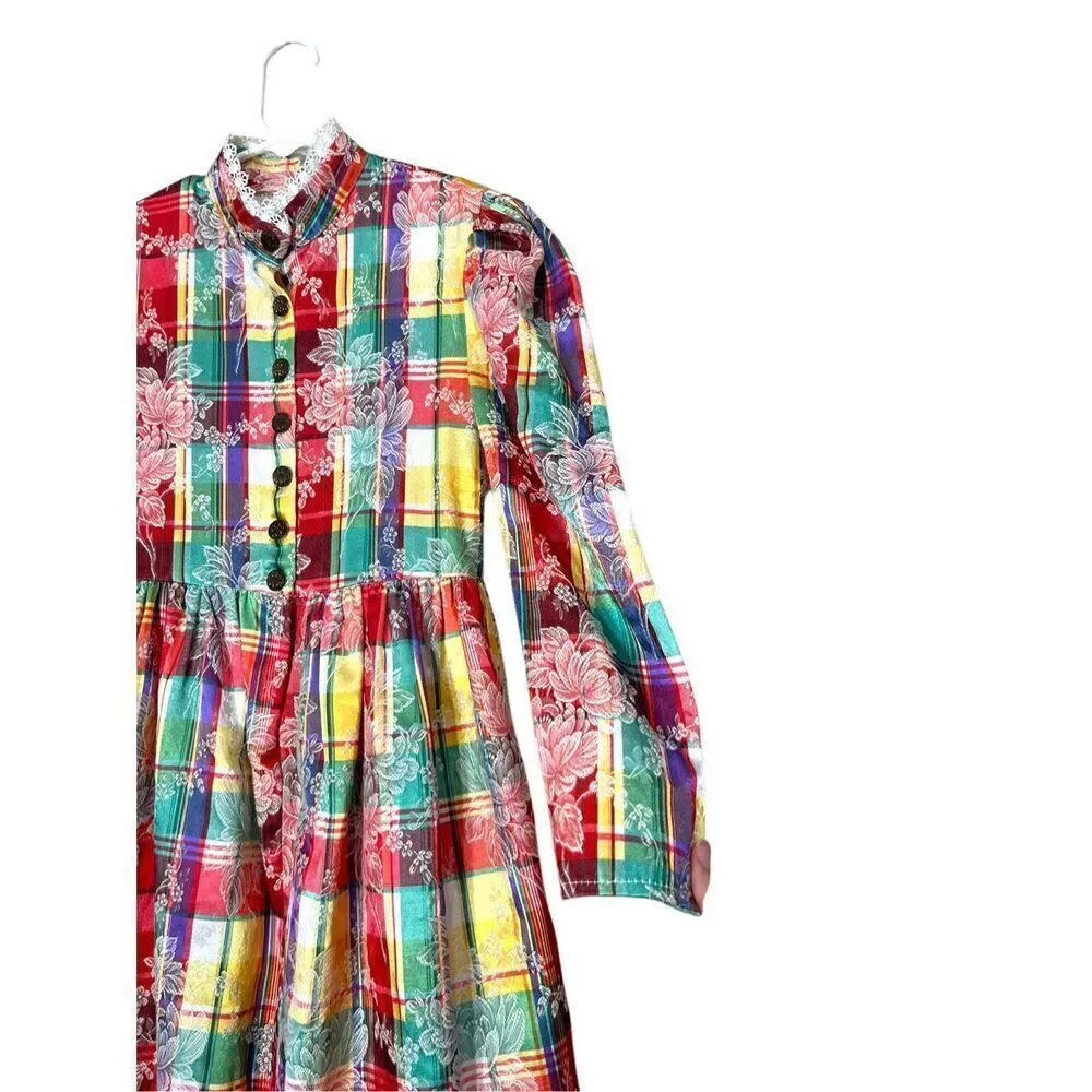 Vintage‎ Sarah Hent Girls Flower Print Maxi Dress Prairie Cottagecore